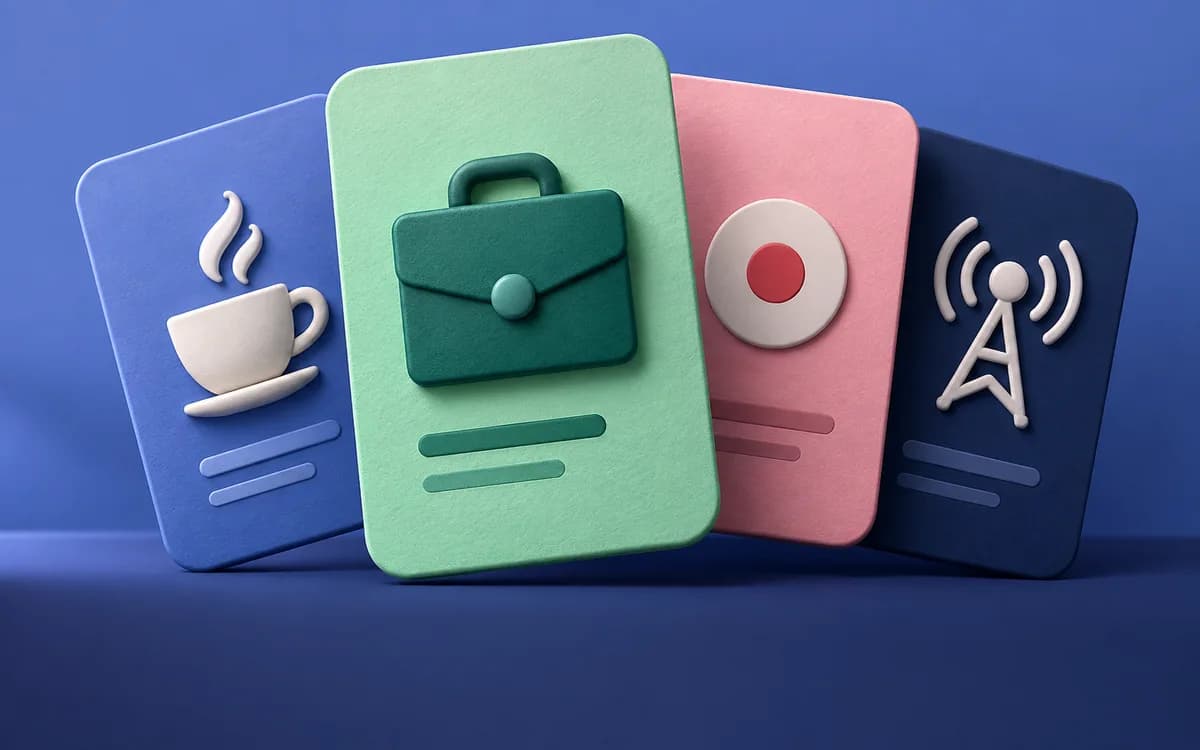 Illustration of four distinct meeting profile cards with one selected.