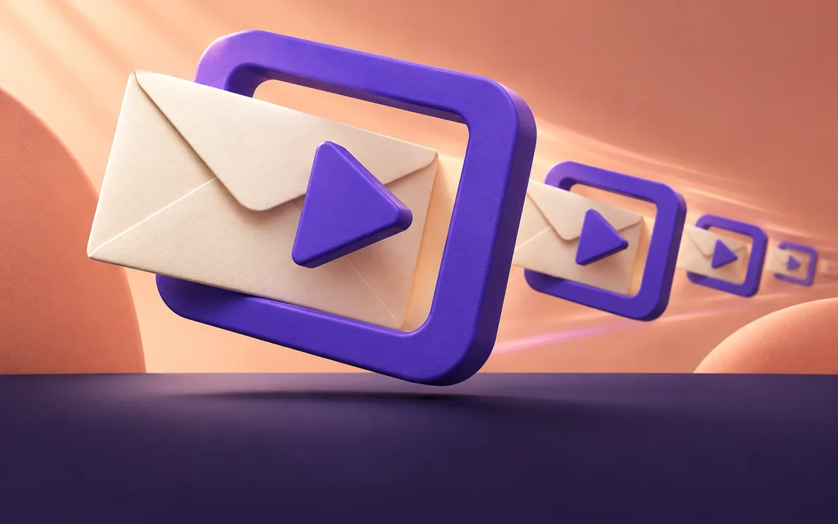 Illustration of an inbox envelope entering a video frame that can be copied and forwarded.